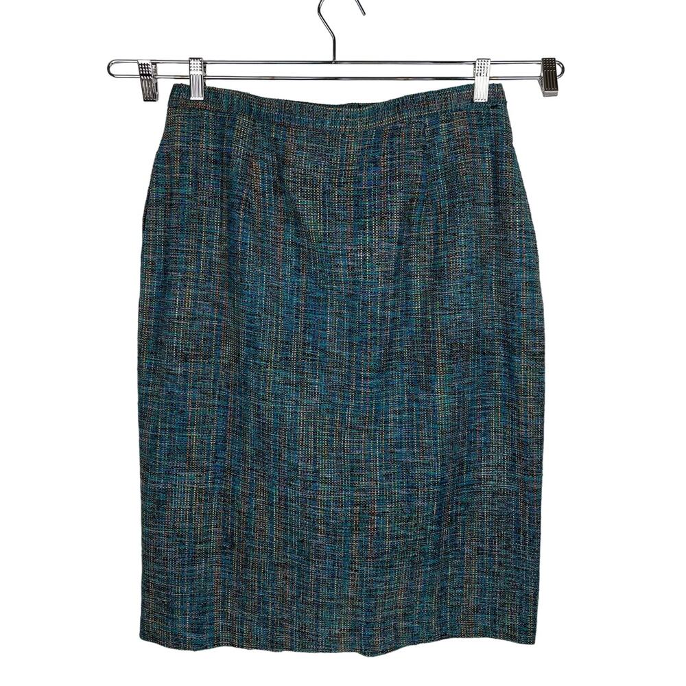 VTG Brownstone‎ Studio Multi Colored Silk/Cotton Tweed Knee Pencil Skirt Sz 18